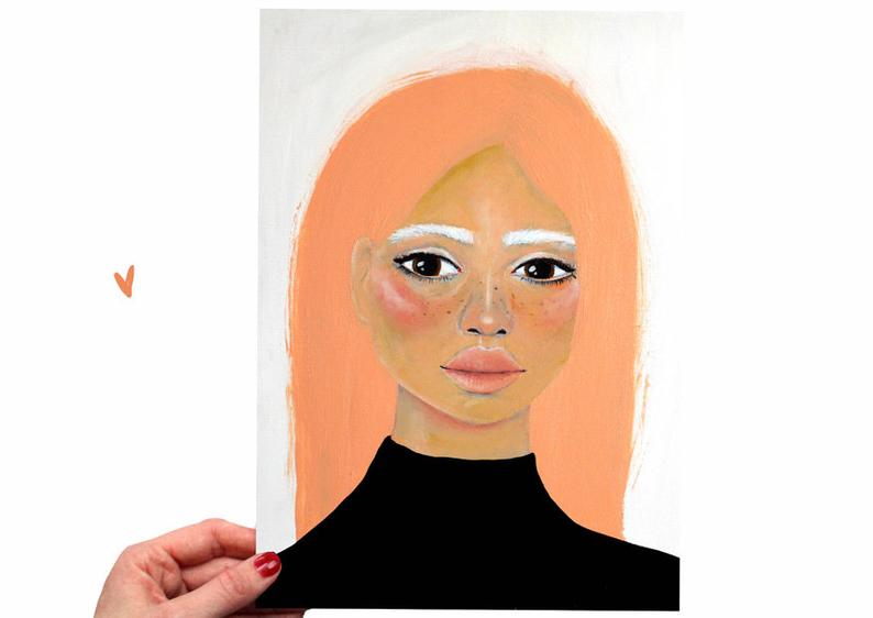 794x562 Salmon Print Original Painting Portrait Women Face Etsy
