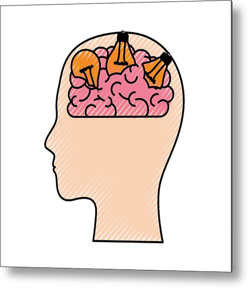 493x572 Human Face Silhouette With Brain And Light Bulbs In Colored Crayon