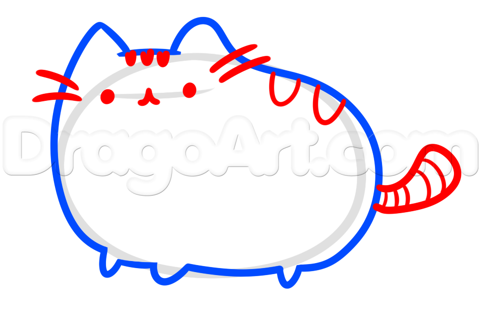 962x623 How To Draw Pusheen, The Facebook Cat, Step
