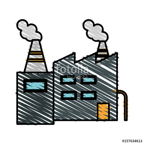 500x500 Color Crayon Stripe Cartoon Building Industrial Factory Vector