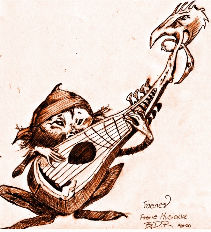700x769 faerie musician drawing