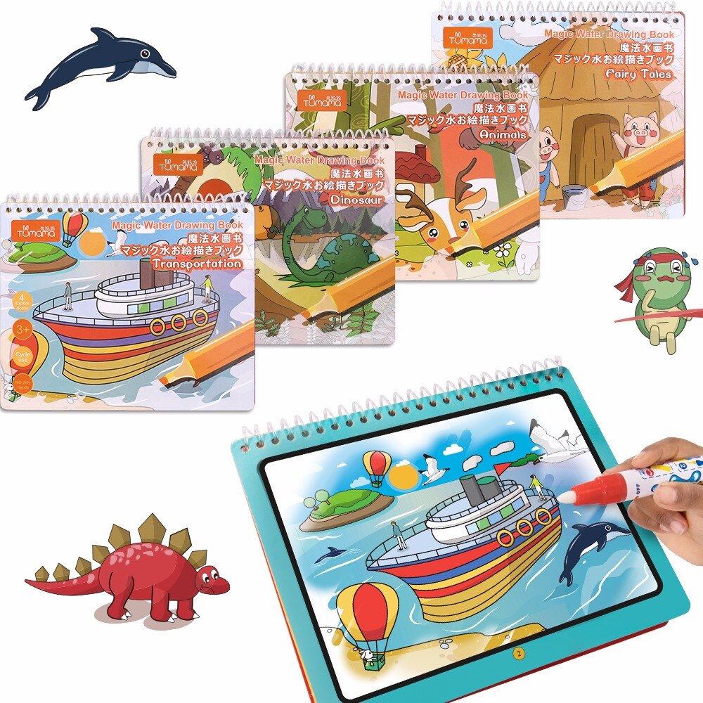 1000x1000 Tumama Magic Water Drawing Book Animal Ocean Dinosaur
