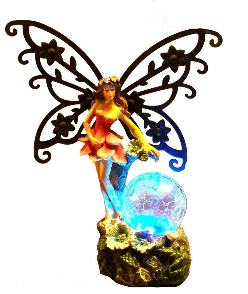 844x1000 Solar Light Fairy Garden Angel Statue Wings And Glowing Ball