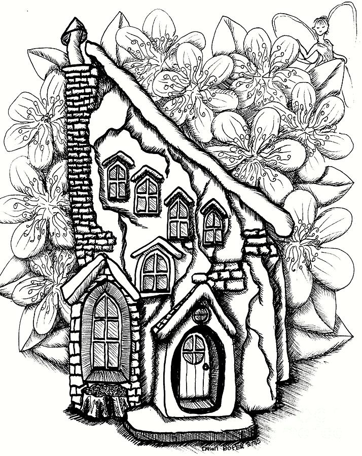 714x900 Fairy Stucco House With Flowers Drawing