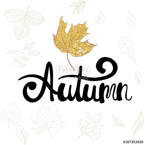 500x500 autumn hand lettering phrase autumn words on the drawing of maple