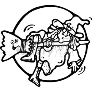 300x300 Black And White Witch Falling Off Her Broom Clipart Royalty Free