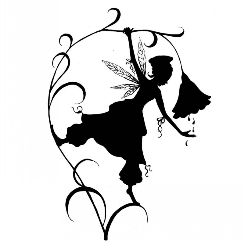 800x800 Black Ink Fairy Silhouette And Water Drops Falling From Flower Bud