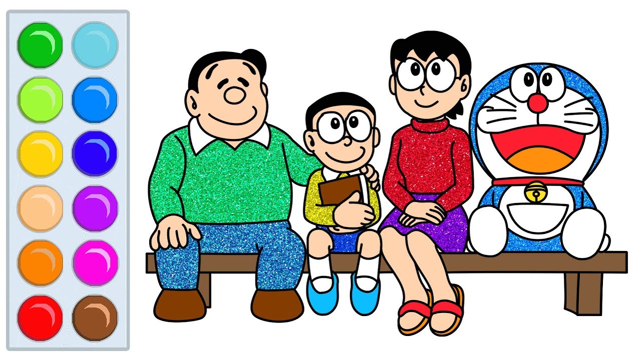 1280x720 nobita's family in the park draw and color doraemon