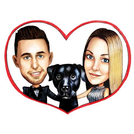 463x463 Romantic Family With Pet Cartoon Drawn With Pencils