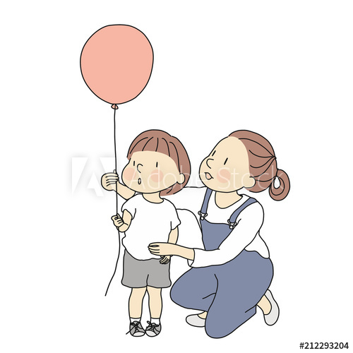 500x500 Vector Illustration Of Mom And Little Kid With Red Balloon Happy