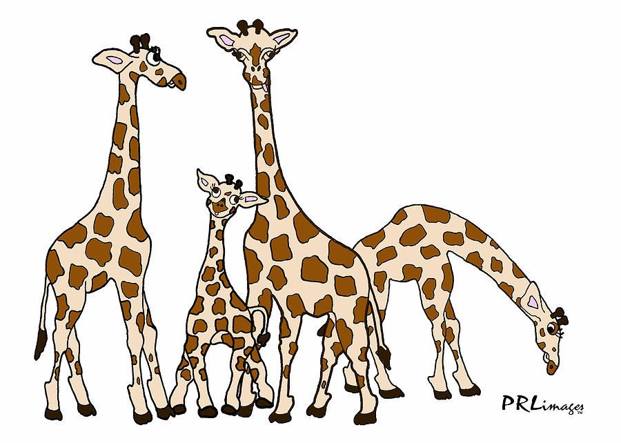 900x642 Giraffe Family Portrait In Brown And Beige Drawing