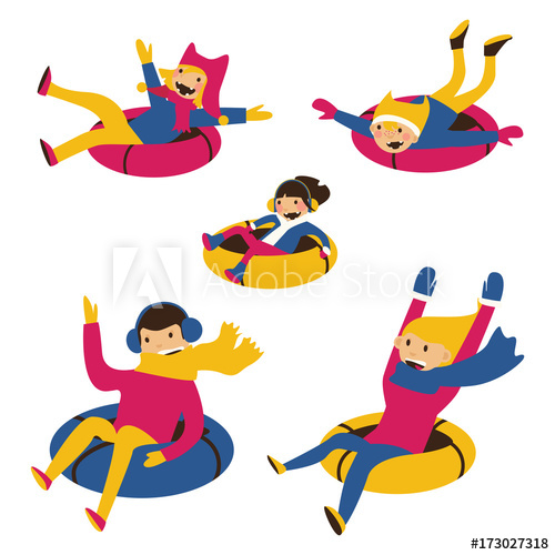 500x500 Vector Set With Happy Family On Snow Tubes Isolated On White