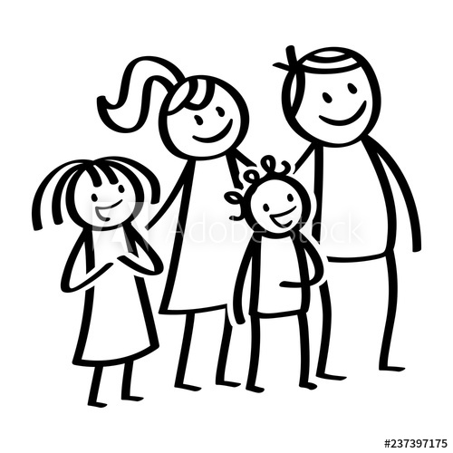 500x500 Happy Family, Stick Figures, Smiling Parents With Happy Children