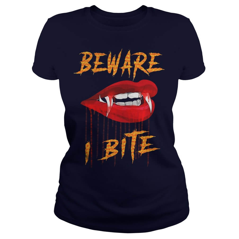 1010x1010 Hallowen T Shirt Beware I Bite With Vampire Fangs Vector Drawing