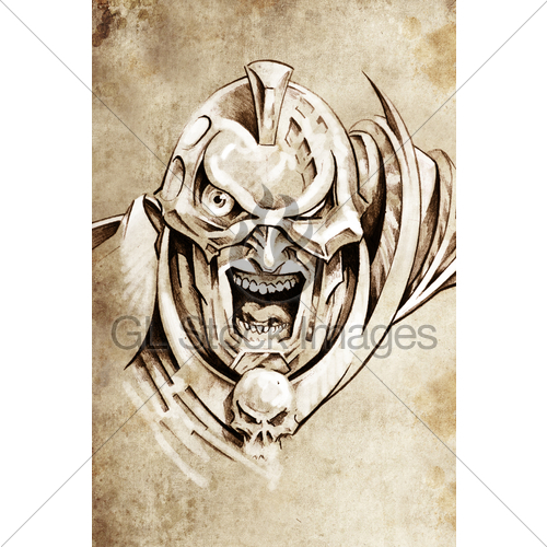 500x500 Tattoo Art, Sketch Of A Fantasy Warrior, Future Knight Gl Stock