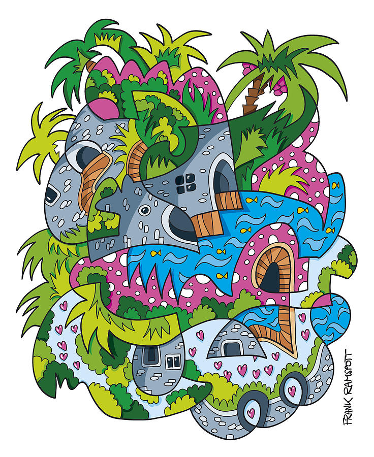 736x900 Palm Tree Fantasy Landscape Doodle Digital Art