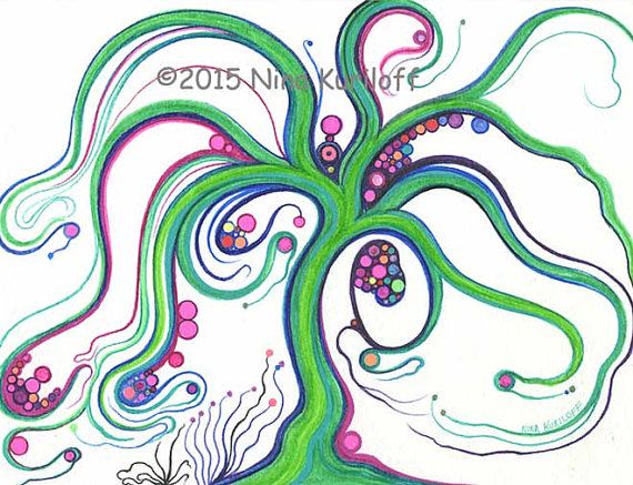 570x437 Original Fine Art Imaginary Drawing Green Tree Fruit