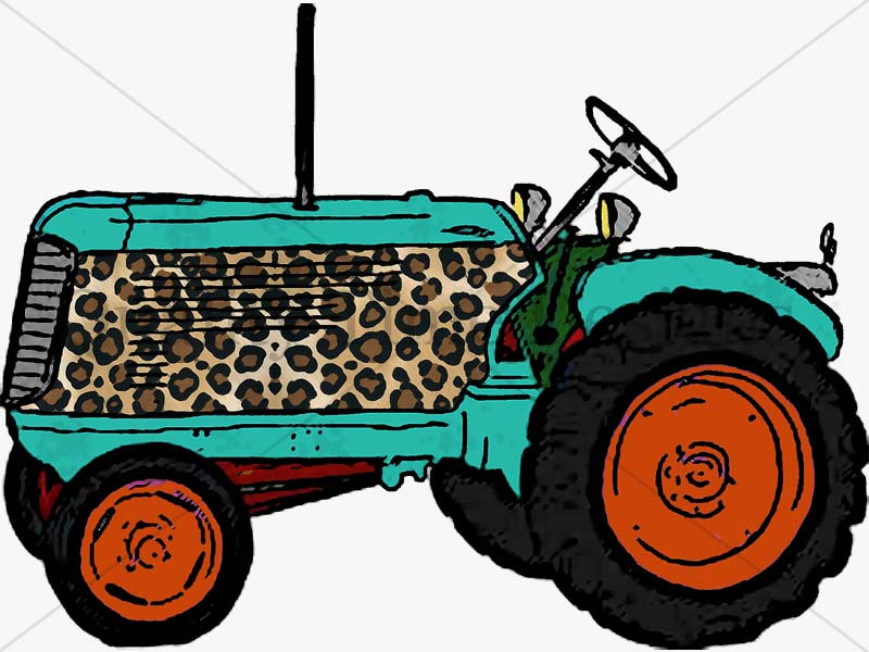 800x600 Funky Tractor Orange Turquoise And Leopard Print Clipart Drawing