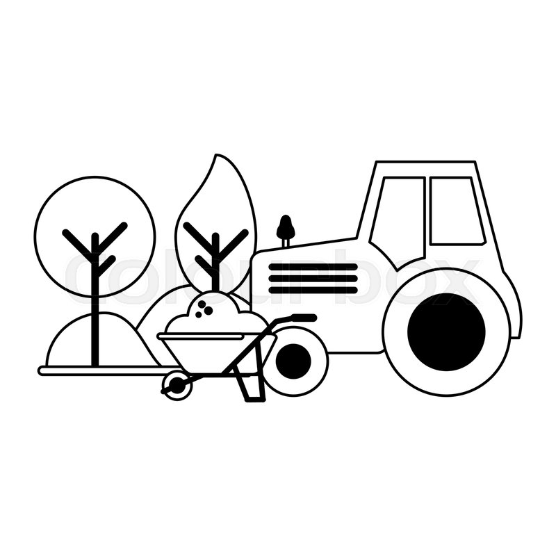 800x800 Farm Tractor And Wheelbarrow In Nature Stock Vector Colourbox