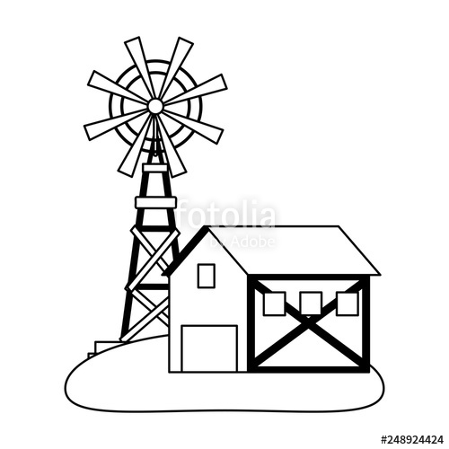 500x500 Farm House And Windmill Symbol Black And White Stock Image