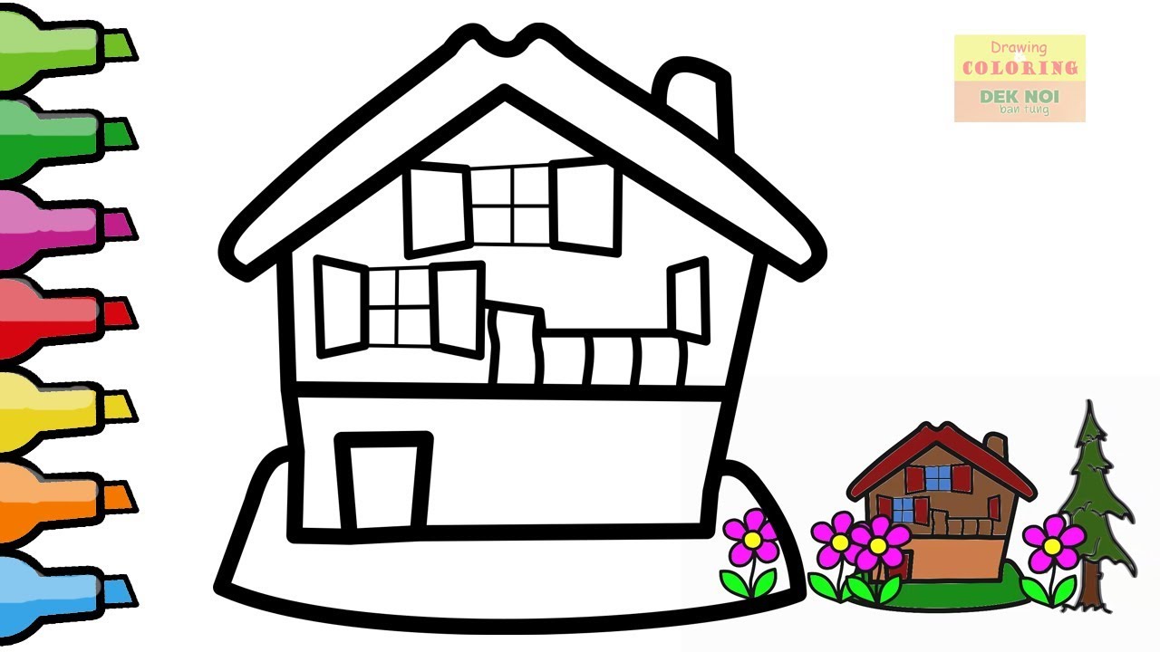 1280x720 Coloring Pages For Kids Drawing House Flower Tree Painting