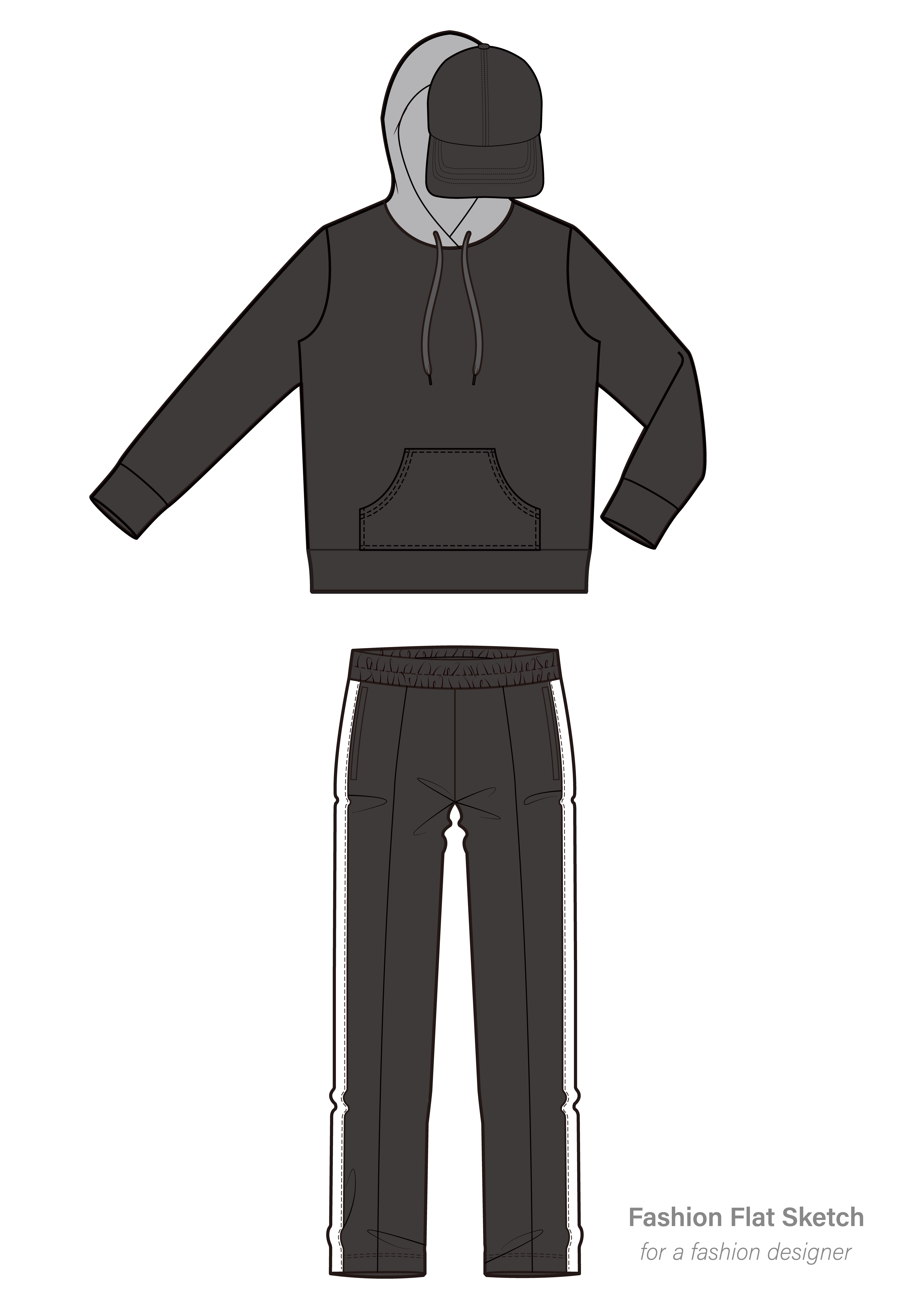 5000x7303 Anorak Track Top Fashion Flat Technical Drawing Template