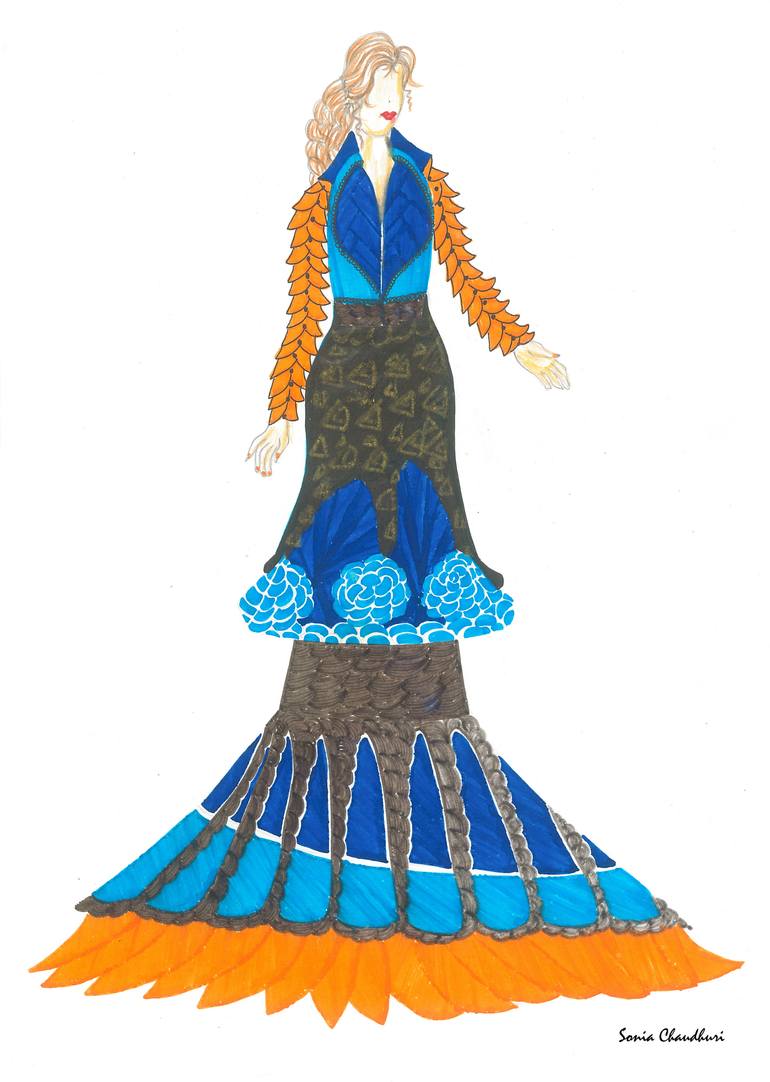 770x1082 Fish Scale Inspired Fashion Illustration Drawing