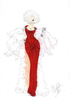 247x350 Fashion Art Red Dress Illustration