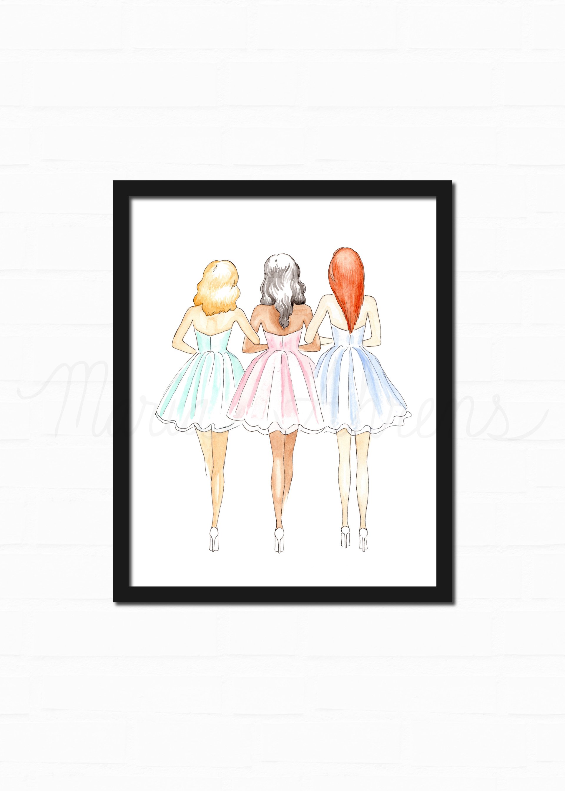1920x2688 Friendship Fashion Illustration Watercolor Art Print