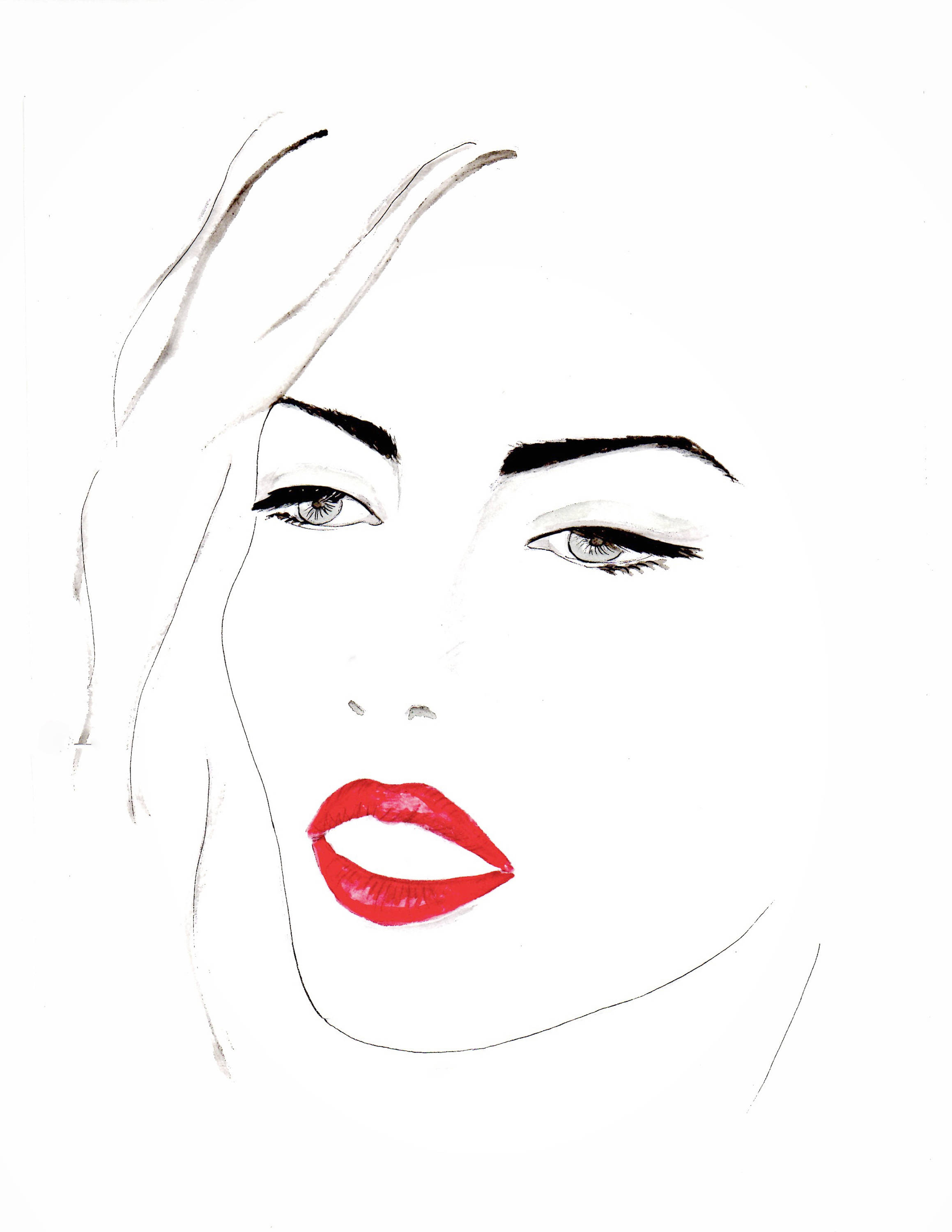 2318x3000 Hot Red Lips Hand Drawn Watercolor Poster Beautiful Face Etsy