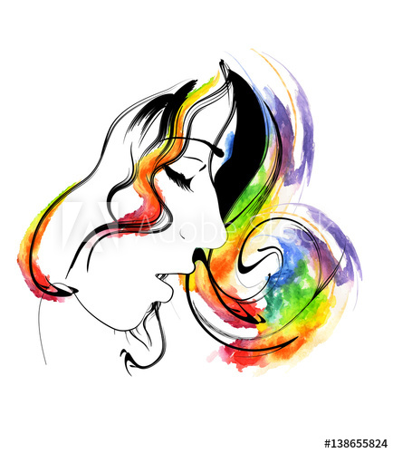 434x500 Woman Face Hand Painted Watercolor Fashion Illustration