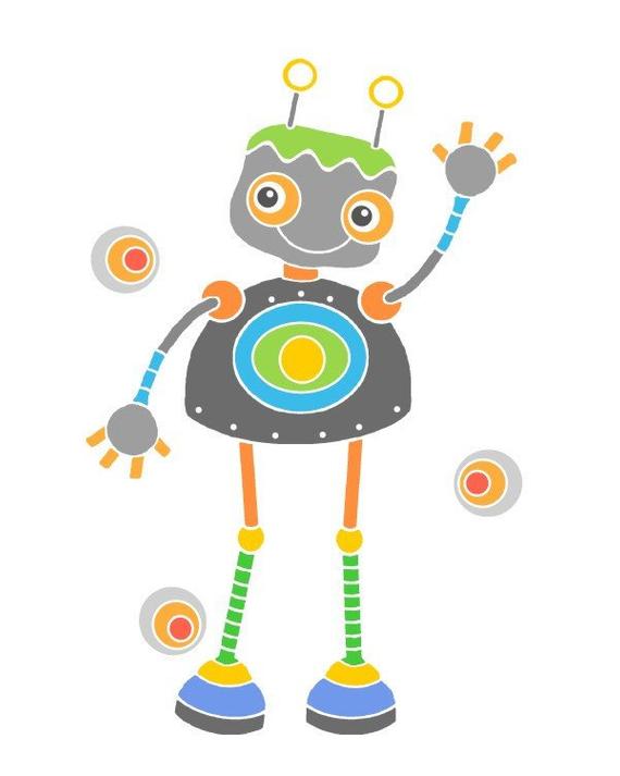 570x713 Girl Robot Kids Room Wall Art Robot Drawing Wall Decor Science Etsy