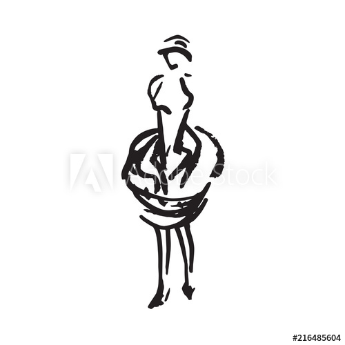 500x500 Abstract Free Fashion Model Standing In Rounded Dress, Ink Doodle