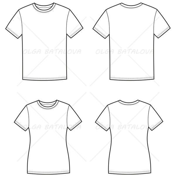 600x600 Women's And Men's T Shirt Fashion Flat Templates Linework