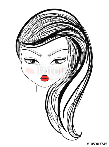 373x500 Isolated Fashion Girl With Makeup And Red Lips In Sketch Style