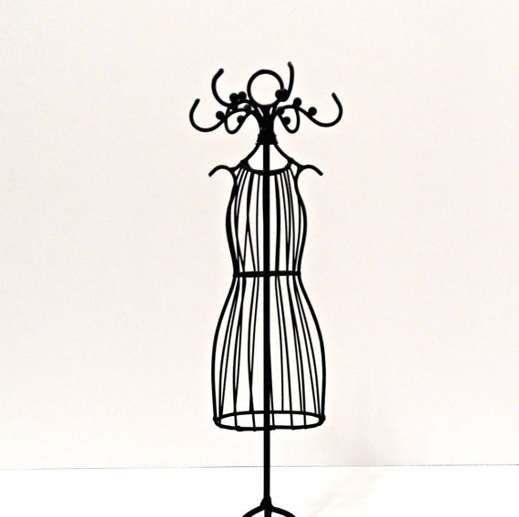 570x568 Small Metal Dress Mannequin, Black Wire Jewelry Form, Bridal