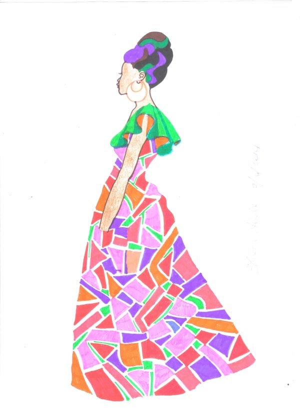 600x825 Draw Girly Fashion Model In Patterned Fabric