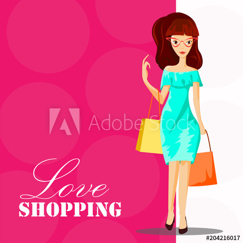 500x500 fashion woman with shopping bag love shopping template, fashion