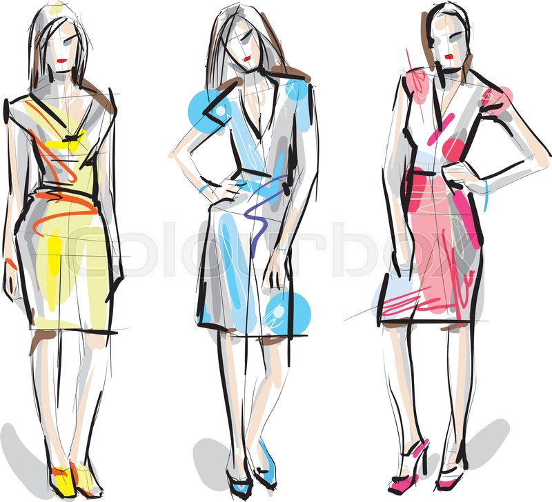 800x728 Woman Fashion Models Sketch Stock Vector Colourbox