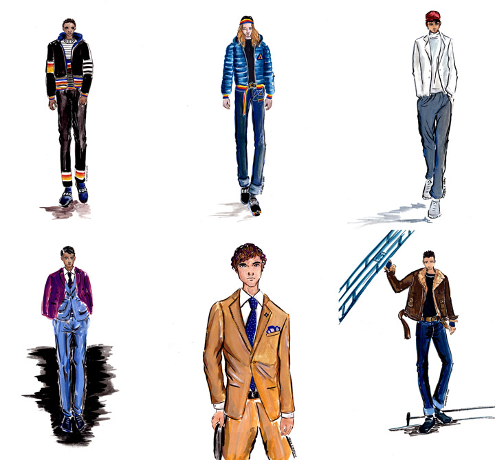 720x669 menswear runway collection fashion illustration red moth art