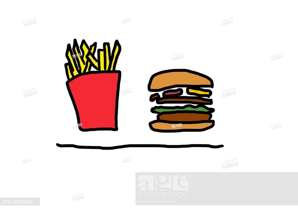 990x700 fast food fast food hamburger fries burgers drawing, stock photo