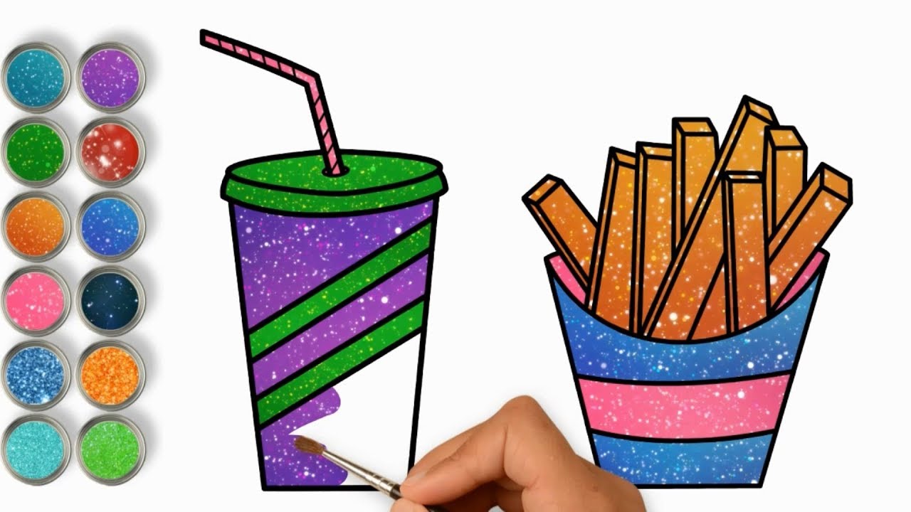 1280x720 How To Draw Fast Food With Colored Glitter Drawing And Coloring