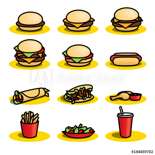 500x500 A Set Of Colourful Fast Food Icons On A White Background This Is