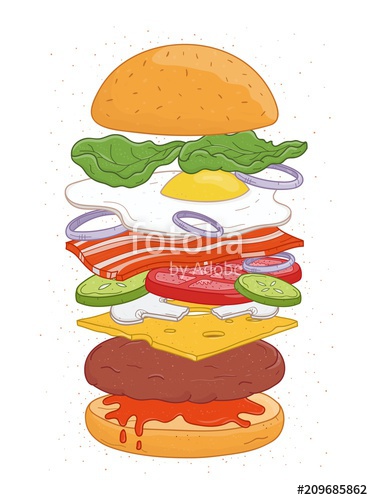 373x500 Tasty Hamburger With Layers Or Ingredients Isolated On White