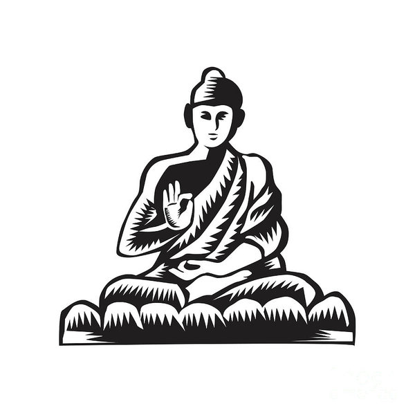 600x600 Buddha Lotus Pose Woodcut Art Print