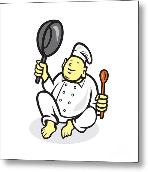 493x572 Fat Buddha Chef Cook Sitting Cartoon Metal Print