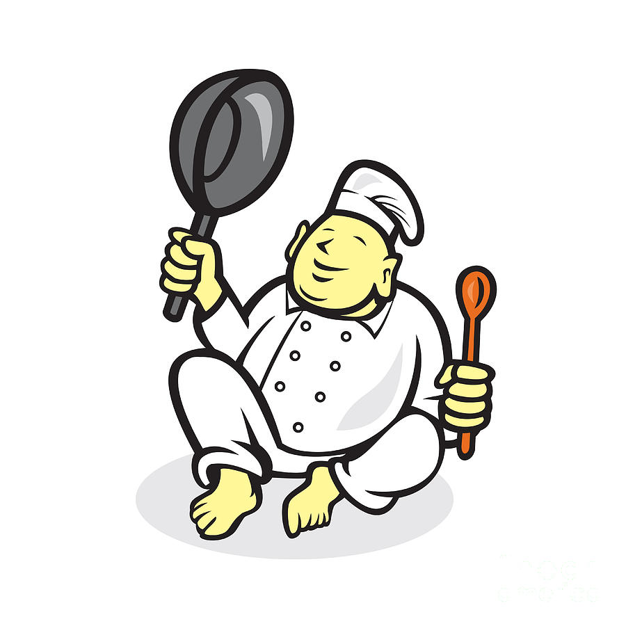 900x900 Fat Buddha Chef Cook Sitting Cartoon Digital Art