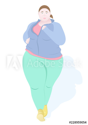 354x500 Fat Woman Running, Flat Drawing, Colorful Vector Illustration