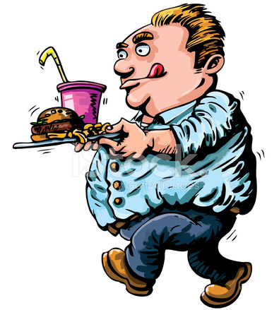 395x439 Cartoon Fat Man With Fast Food Stock Vector