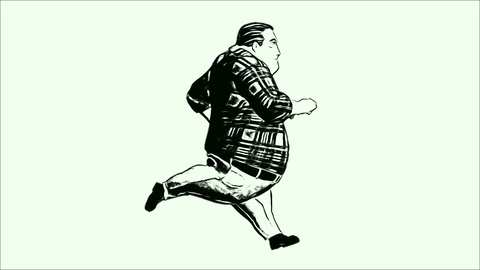 480x270 Comic Ink Drawing Of Fat Man Running Black And White Video